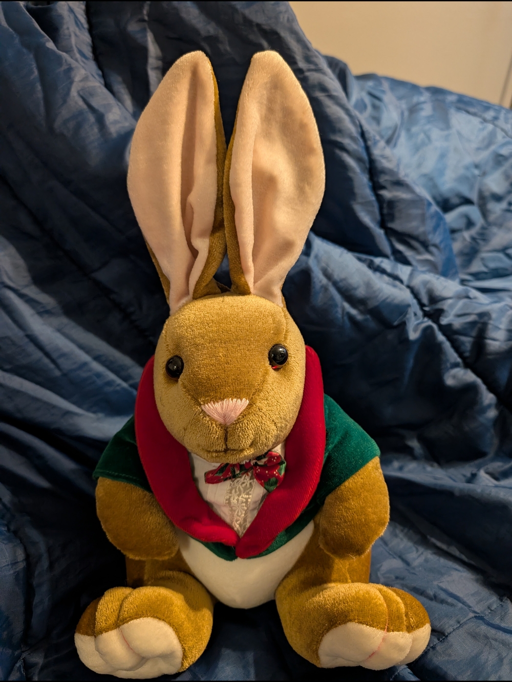 Holiday Brown Bunny Plush with Green Jacket and Red Collar - Kids Stuffed Animal